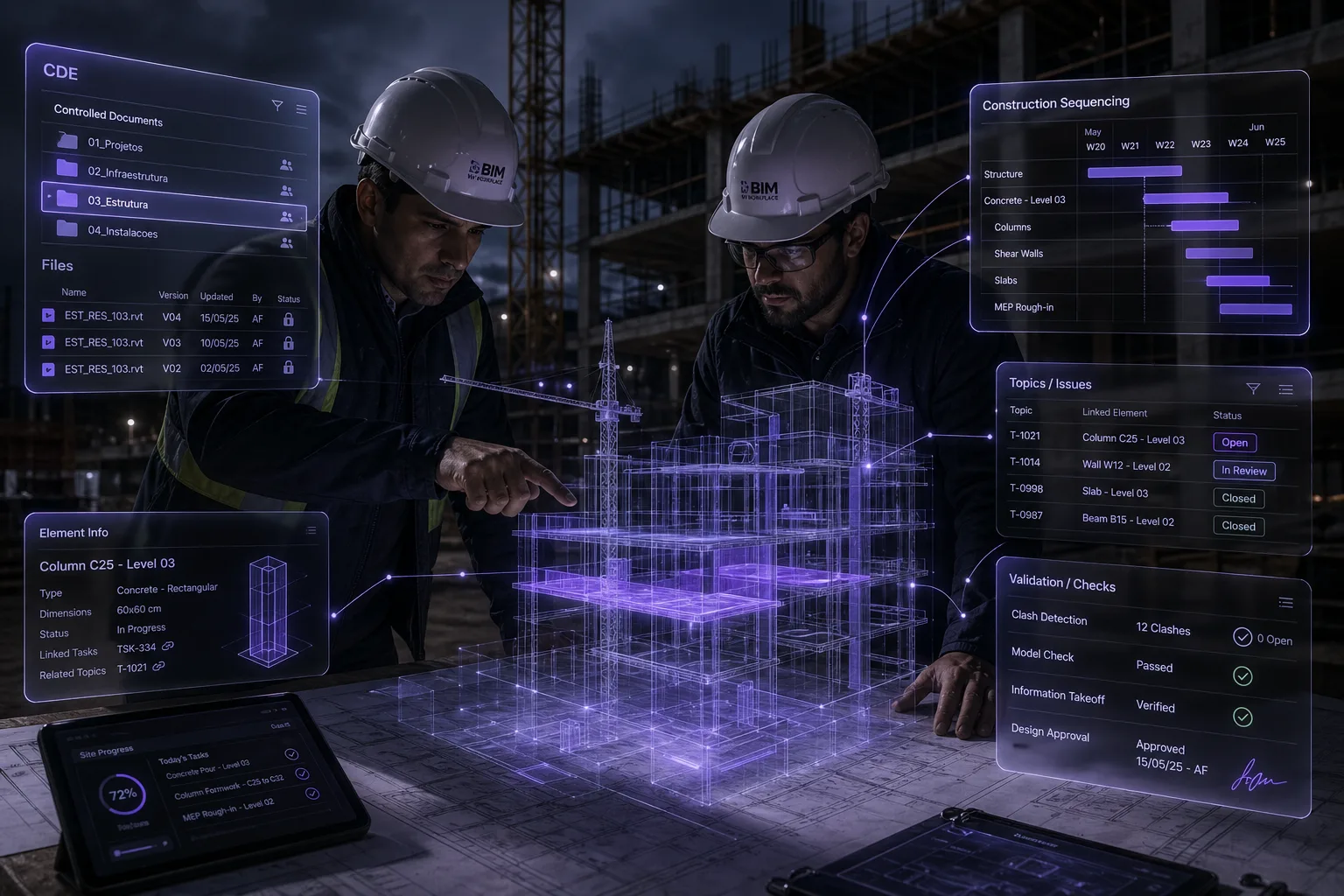 BIMWorkplace on-site dashboards: CDE, construction sequencing and validation